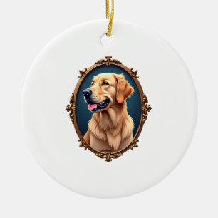 Patriotic Golden Retriever Oval Cameo Shirt 2 Ceramic Tree Decoration