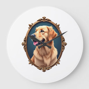 Patriotic Golden Retriever Oval Cameo Shirt 2 Large Clock