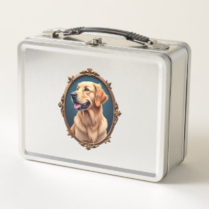 Patriotic Golden Retriever Oval Cameo Shirt 2 Metal Lunch Box
