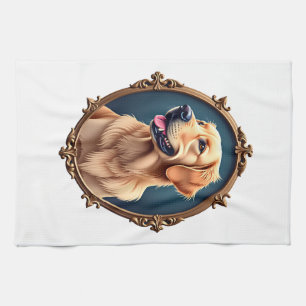 Patriotic Golden Retriever Oval Cameo Shirt 2 Tea Towel