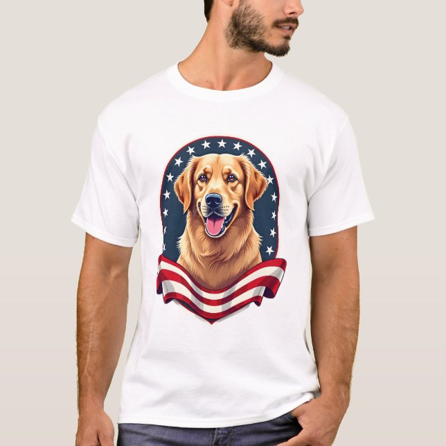 Patriotic Golden Retriever Pocket Emblem Tee (Front)