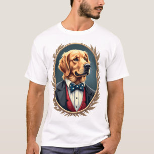 Patriotic Golden Retriever Portrait Vintage Tee 2