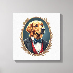 Patriotic Golden Retriever Portrait Vintage Tee 2 Canvas Print
