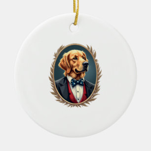 Patriotic Golden Retriever Portrait Vintage Tee 2 Ceramic Tree Decoration