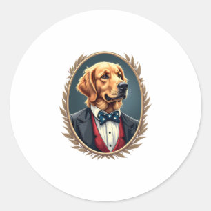 Patriotic Golden Retriever Portrait Vintage Tee 2 Classic Round Sticker
