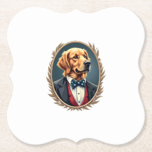 Patriotic Golden Retriever Portrait Vintage Tee 2 Paper Coaster