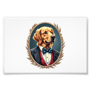 Patriotic Golden Retriever Portrait Vintage Tee 2 Photo Print