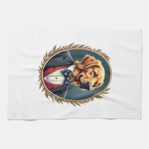 Patriotic Golden Retriever Portrait Vintage Tee 2 Tea Towel