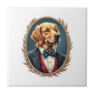 Patriotic Golden Retriever Portrait Vintage Tee 2 Tile
