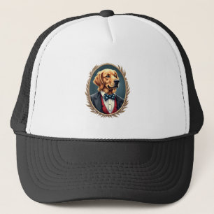 Patriotic Golden Retriever Portrait Vintage Tee 2 Trucker Hat