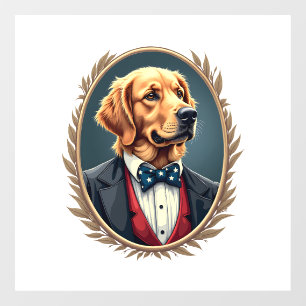 Patriotic Golden Retriever Portrait Vintage Tee 2 Window Cling