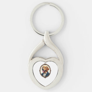 Patriotic Golden Retriever Portrait Vintage Tee Key Ring