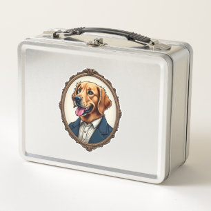 Patriotic Golden Retriever Portrait Vintage Tee Metal Lunch Box