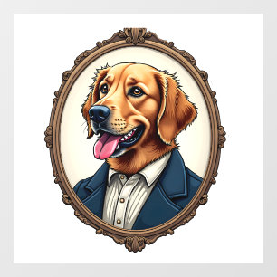 Patriotic Golden Retriever Portrait Vintage Tee Window Cling