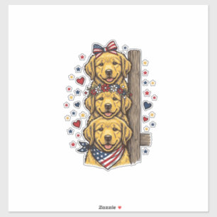Patriotic Golden Retriever Puppies Vintage Shirt D