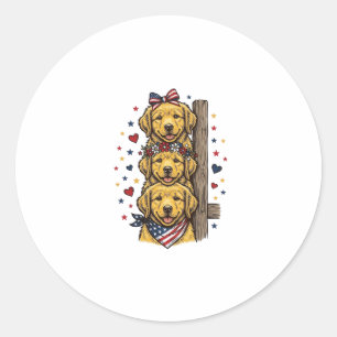 Patriotic Golden Retriever Puppies Vintage Shirt D Classic Round Sticker
