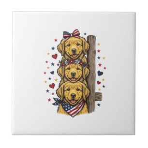 Patriotic Golden Retriever Puppies Vintage Shirt D Tile