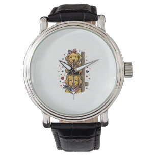 Patriotic Golden Retriever Puppies Vintage Shirt D Watch