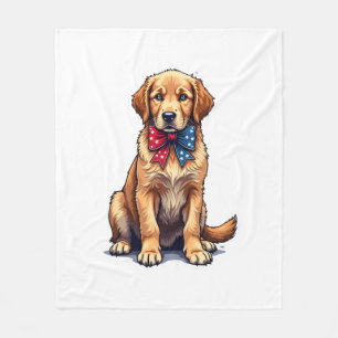 Patriotic Golden Retriever Puppy Vintage Shirt 4 Fleece Blanket