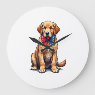 Patriotic Golden Retriever Puppy Vintage Shirt 4 Large Clock