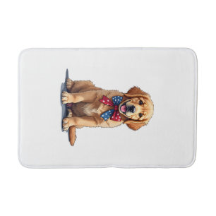 Patriotic Golden Retriever Puppy Vintage Shirt Bath Mat