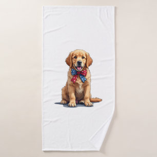 Patriotic Golden Retriever Puppy Vintage Shirt Bath Towel