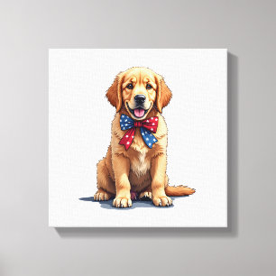 Patriotic Golden Retriever Puppy Vintage Shirt Canvas Print