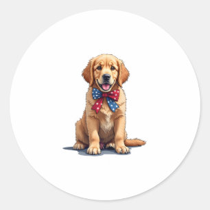 Patriotic Golden Retriever Puppy Vintage Shirt Classic Round Sticker