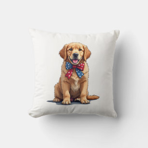 Patriotic Golden Retriever Puppy Vintage Shirt Cushion