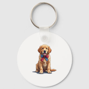 Patriotic Golden Retriever Puppy Vintage Shirt Key Ring