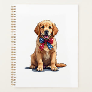 Patriotic Golden Retriever Puppy Vintage Shirt Planner