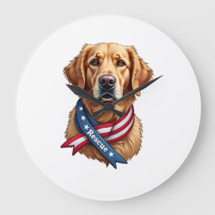 Patriotic Golden Retriever Rescue Vintage Tee Large Clock