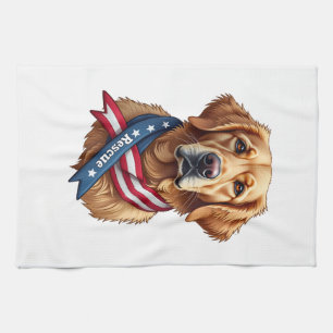 Patriotic Golden Retriever Rescue Vintage Tee Tea Towel