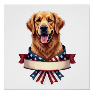Patriotic Golden Retriever Ribbon Banner Tee 2 Poster
