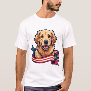 Patriotic Golden Retriever Ribbon Wave Tee
