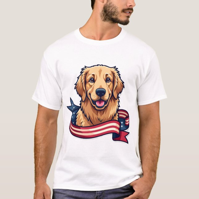 Patriotic Golden Retriever Ribbon Wave Tee (Front)