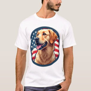 Patriotic Golden Retriever Side Medallion Tee 3