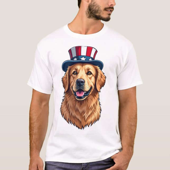 Patriotic Golden Retriever Split Frame Tee 2 (Front)