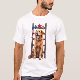 Patriotic Golden Retriever Star Ladder Shirt