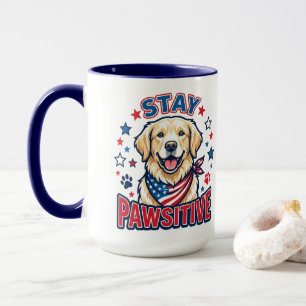 Patriotic Golden Retriever "Stay Pawsitive" Dog Mug