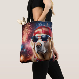 Patriotic Golden Retriever Tote Bag