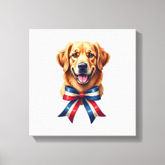 Patriotic Golden Retriever Twin Ribbon Tee Canvas Print