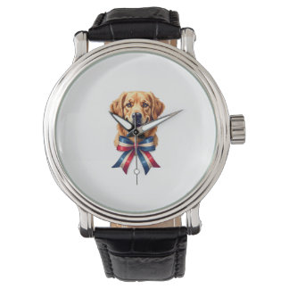 Patriotic Golden Retriever Twin Ribbon Tee Watch
