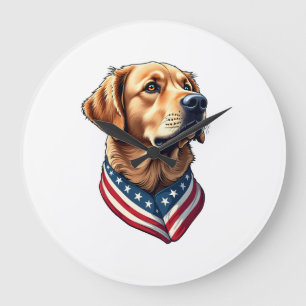 Patriotic Golden Retriever USA Flag Style Tee 4 Large Clock