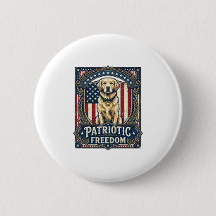 Patriotic Golden Retriever Vector Graphic Tee_1 6 Cm Round Badge