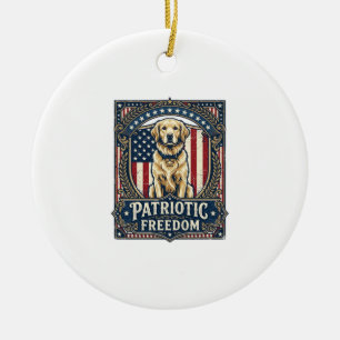 Patriotic Golden Retriever Vector Graphic Tee_1 Ceramic Tree Decoration