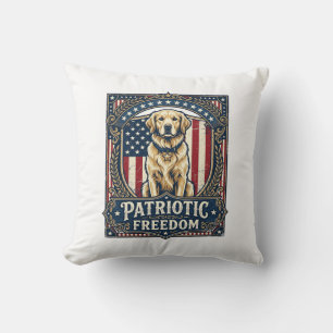 Patriotic Golden Retriever Vector Graphic Tee_1 Cushion