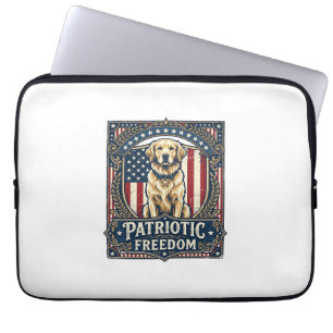 Patriotic Golden Retriever Vector Graphic Tee_1 Laptop Sleeve