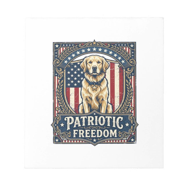 Patriotic Golden Retriever Vector Graphic Tee_1 Notepad (Front)