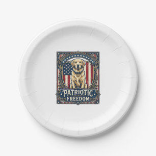 Patriotic Golden Retriever Vector Graphic Tee_1 Paper Plate